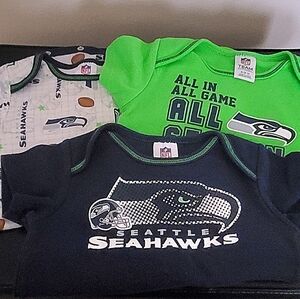 3-Pack Seattle Seahawks Short Sleeve Bodysuits - 6-12 Month Size